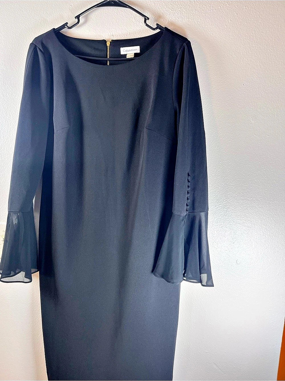 Calvin Klein Chiffon Bell Sleeve Sheath Dress Black